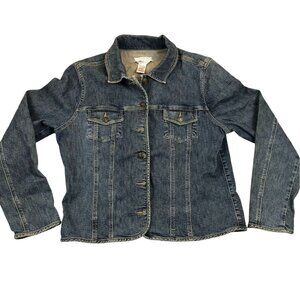 Geoffrey Beene Women Denim Jacket Size 16 Blue Stretch Classic Long Sleeve